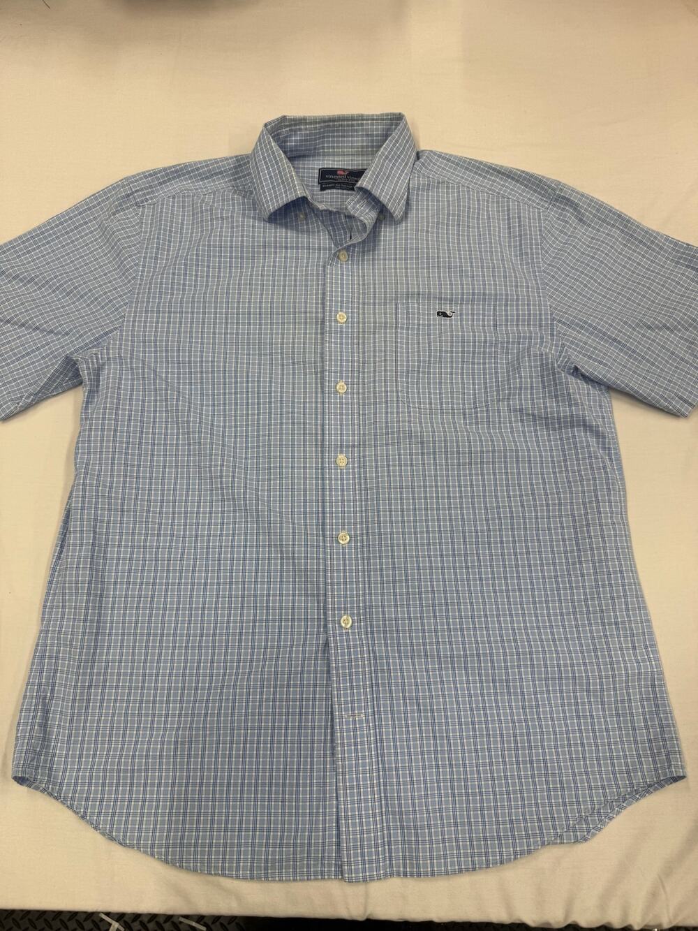 Vineyard Vines Tucker Shirt Men’s Large Blue Plaid Short Sleeve Classic Fit